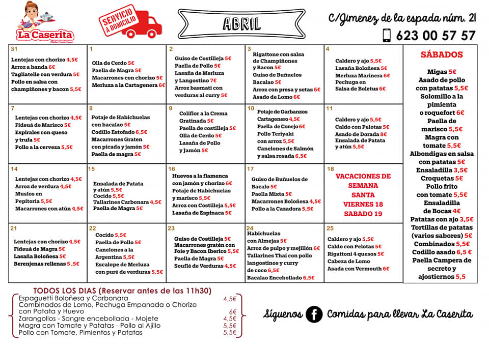 Menú de Abril